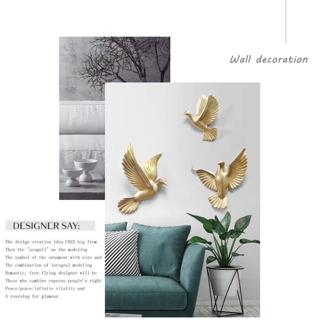 Royal Golden Birds 3D Wall Decor (set of 6)