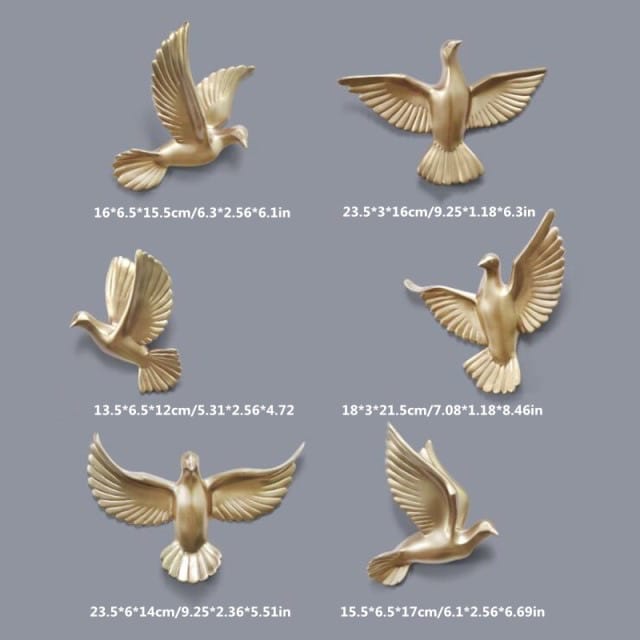 Royal Golden Birds 3D Wall Decor (set of 6)