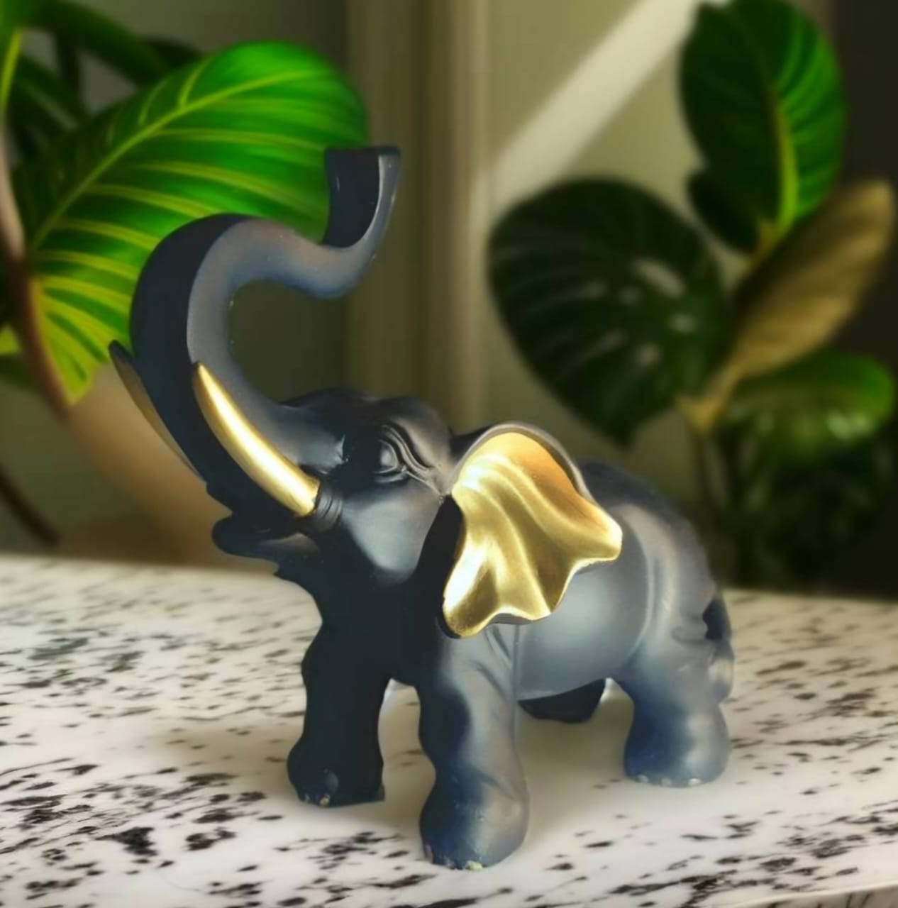 Resin Black Elephant Statue (Set Of 2)