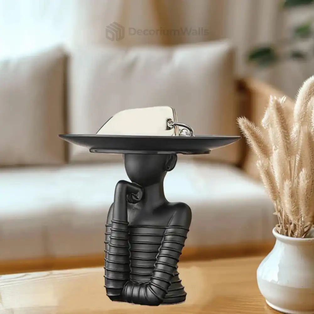 Modern Woman Statue with Tray – Elegant Resin Sculpture