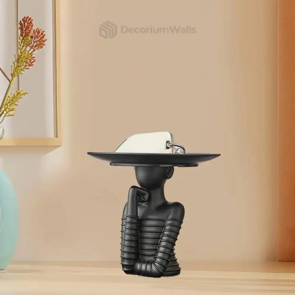 Modern Woman Statue with Tray – Elegant Resin Sculpture