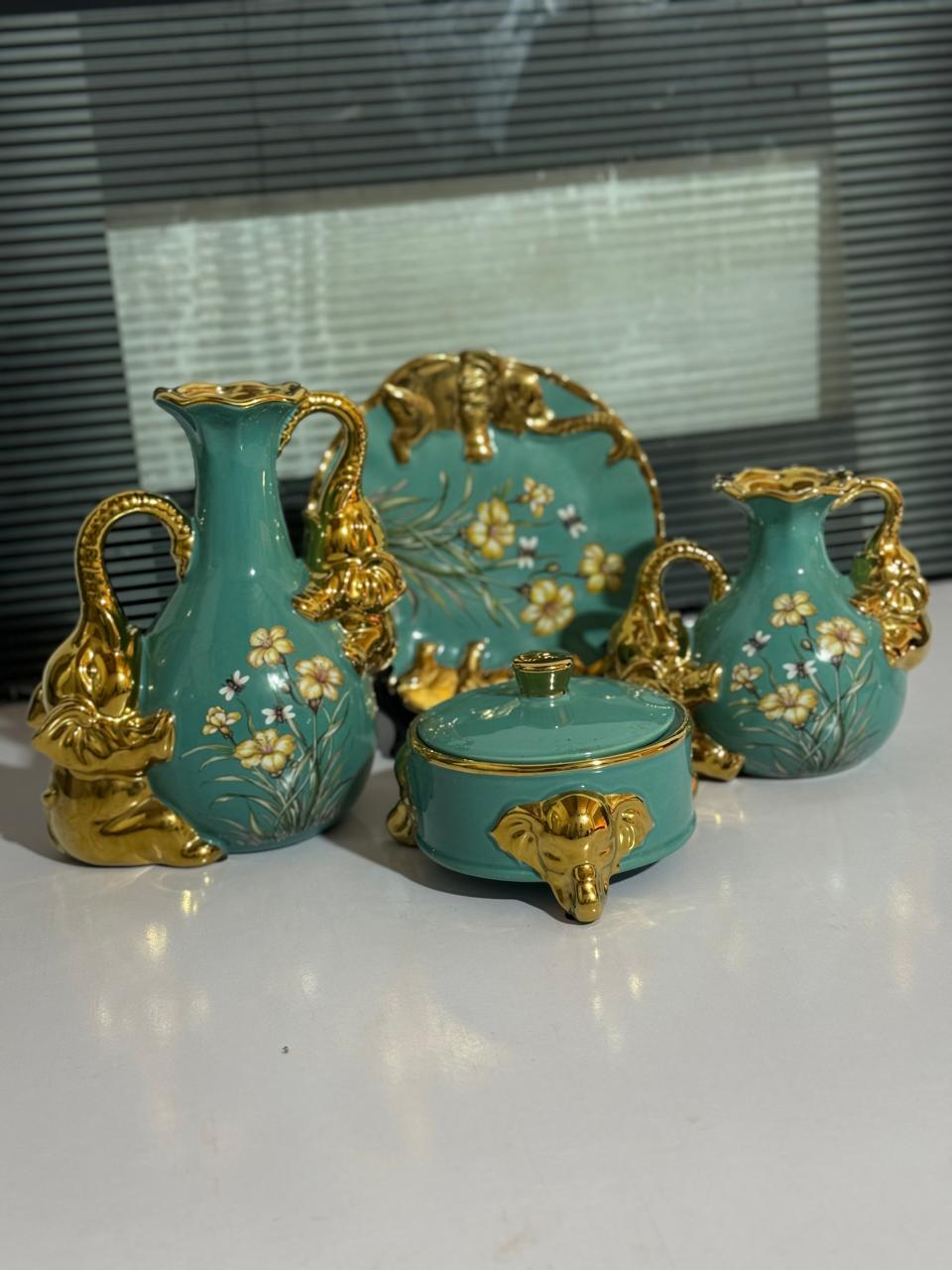 Elegant Teal & Gold Ceramic Collection"